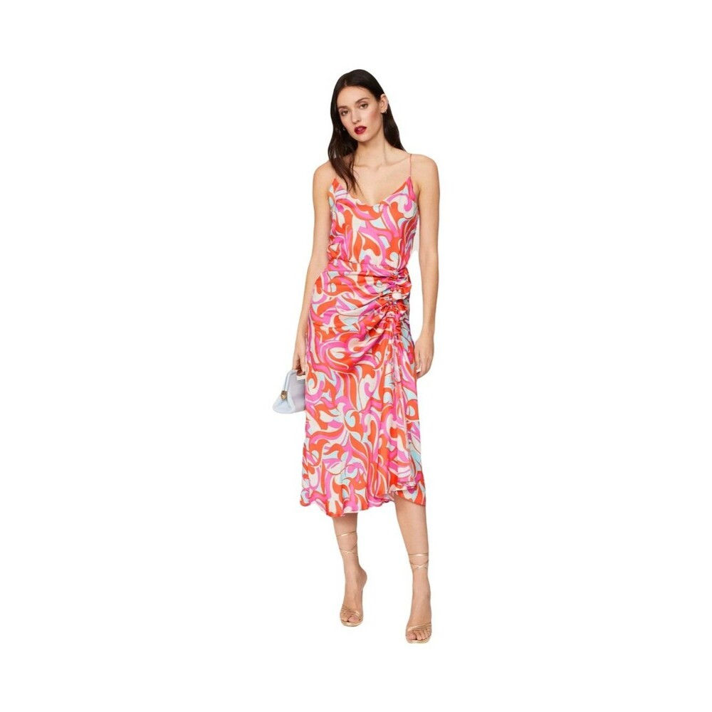 Delfi Collective MEDIUM Rory midi dress pink orange white adjustable straps RTR